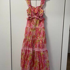 LoveShackFancy Pink and Green Maxi Dress sz Small